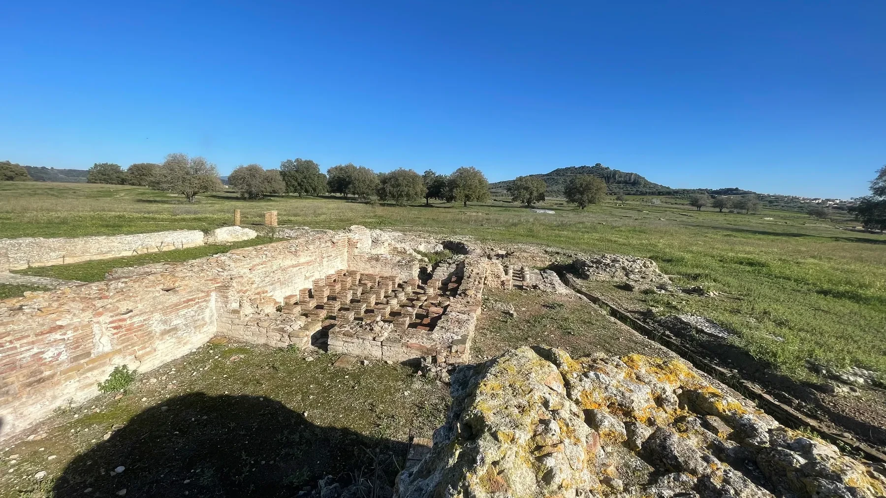 The brick pillars of a Roman-era hypocaust heated floor at Ancient Elis