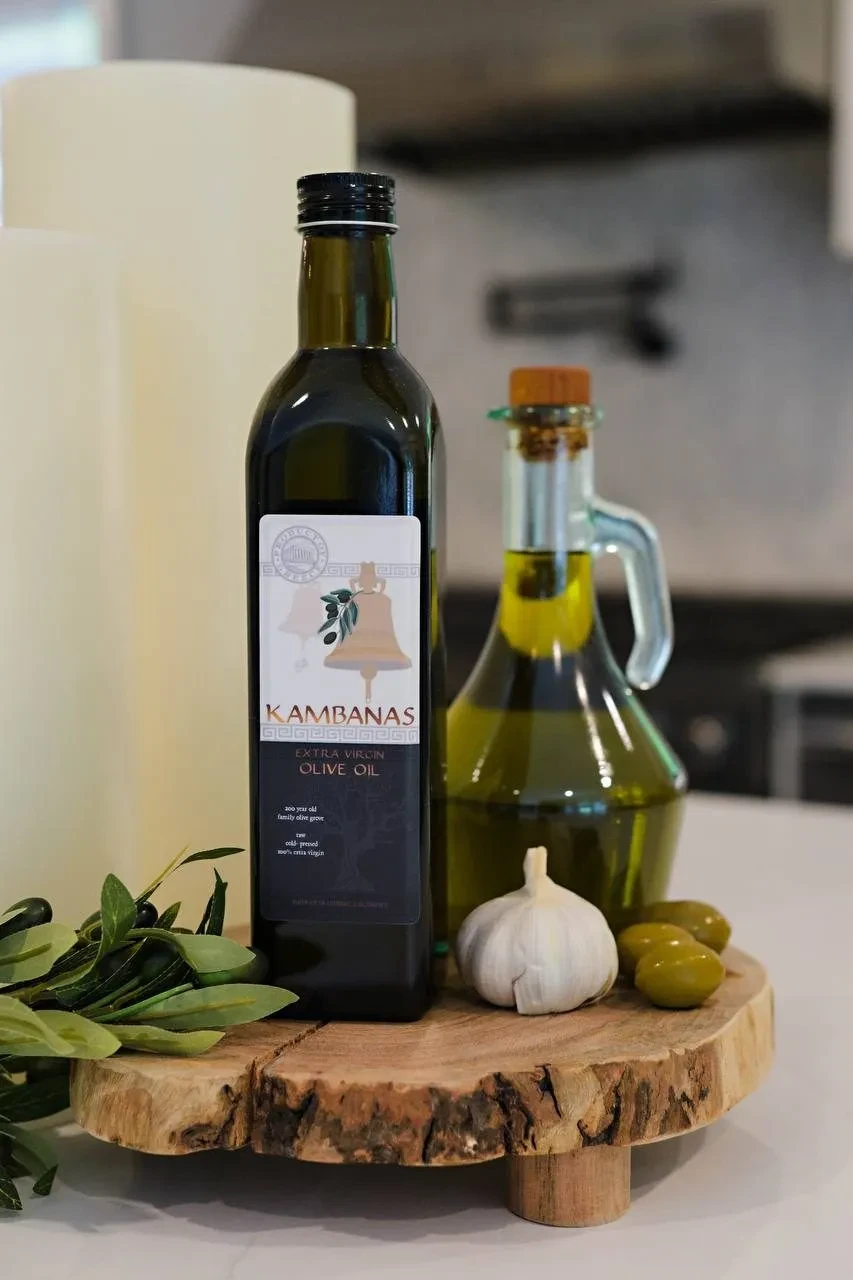A bottle of Kambanas extra virgin olive oil