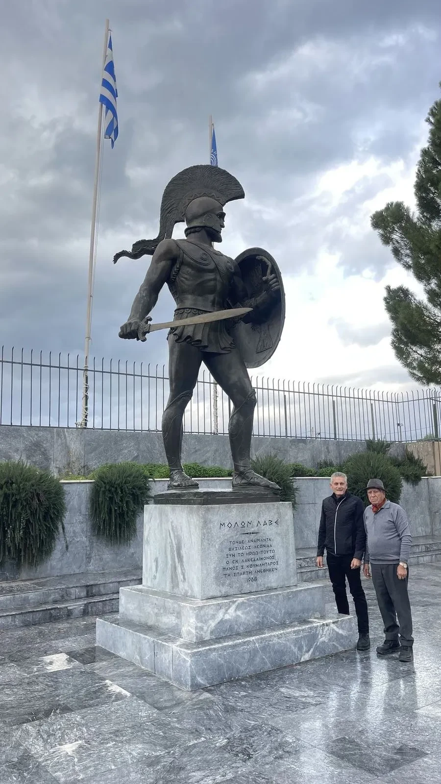 A statue commemorating an ancient Greek warrior near Olympia